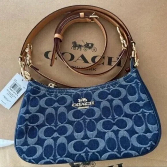 Coach Signature Blue and Tan Shoulder Bag - Picture 2 of 4